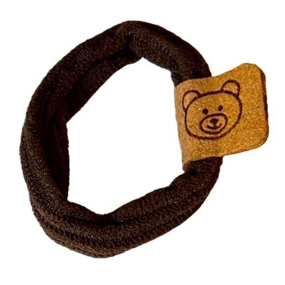 12 Brown Hair Ties with Teddy Bear Tags - Handmade Elastics in Golden Gift Pouch - Picture 1 of 8